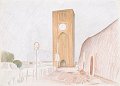 Yazd city clock (1988), colour pencil on paper, 50x70cm