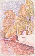 Bagh-e bank alley (1987), colour pencil on paper, 72x45cm