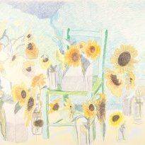Spain, Sunflowers (1983), colour pencil on paper, 140x213cm