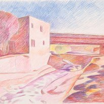 Sadr overbridge (1990), colour pencil on paper, 45x72cm