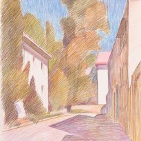 Tajrish, Ferdows garden (1990), colour pencil on paper, 72x45cm