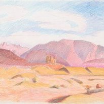 Yazd, Deh-e bala (1988), colour pencil on paper, 50x70cm